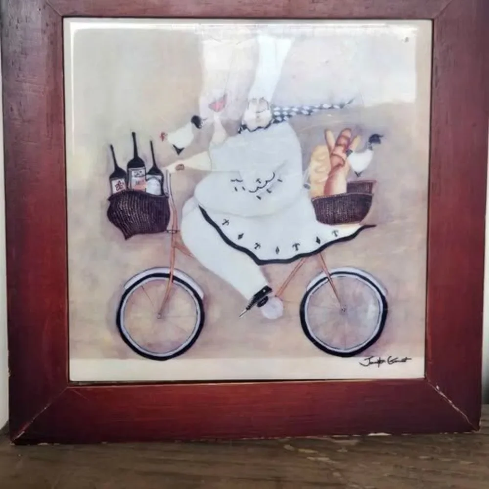 Jennifer Garant French Chef on Bicycle Framed Kitchen Wall Art Print 12